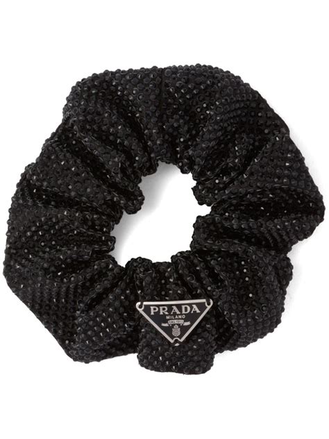 prada crystal scrunchie|Prada velvet hair clip.